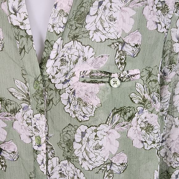 Kut from the Kloth Women's Jasmine Chiffon Button Up Shirt Green Floral Small - Picture 5 of 10